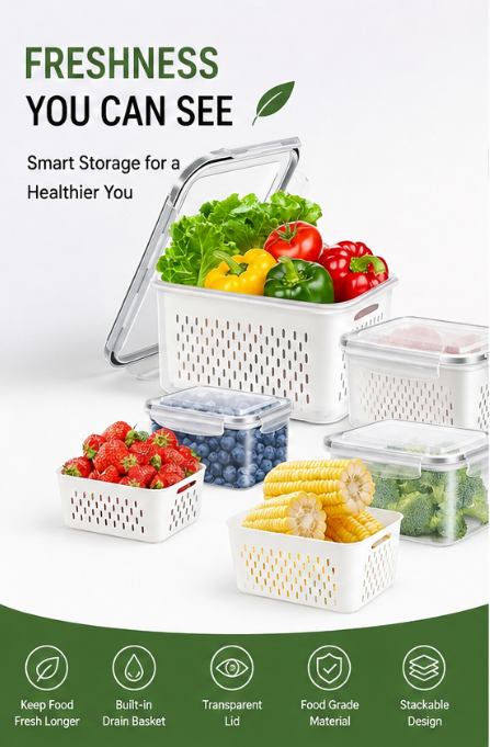 FreshLock Drain & Store Food Containers. (4pack)