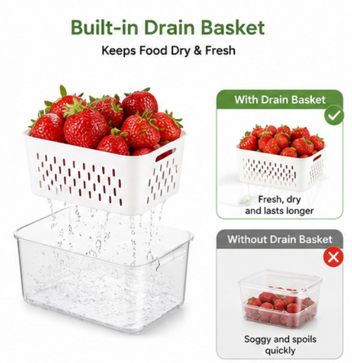 FreshLock Drain & Store Food Containers. (4pack)